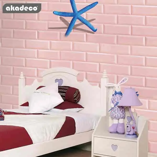 Pink 3d brick self adhesive girls' bedroom wall stickers