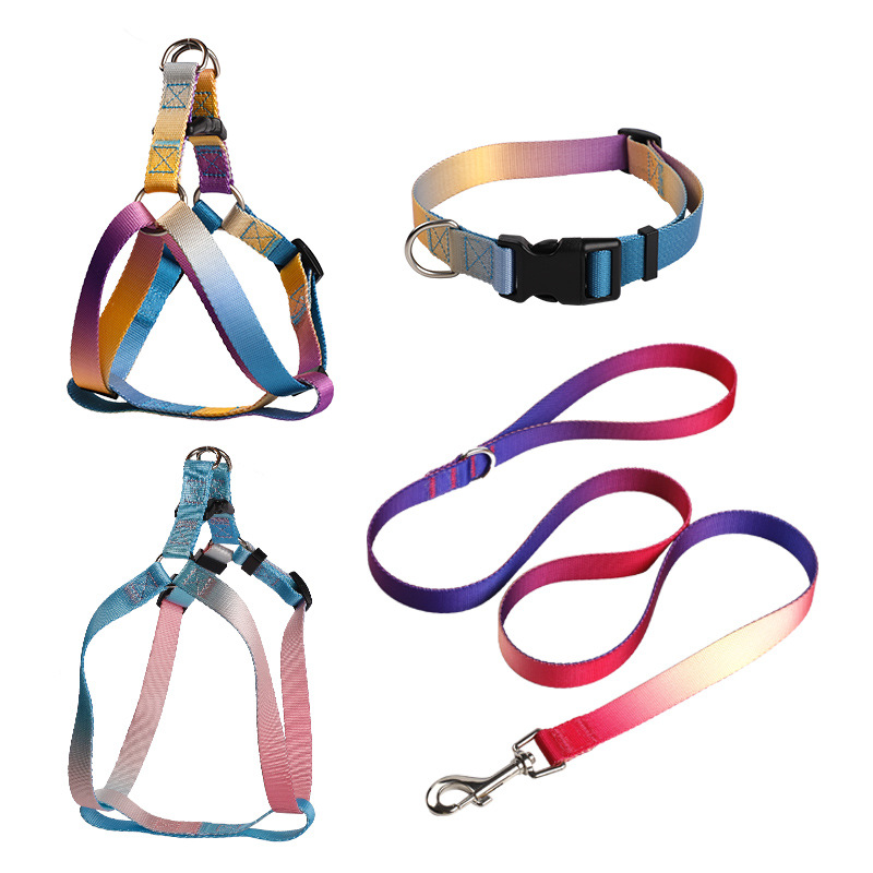 Adjustable Gradient No Pull Polyester Training Harness Collar and Leash