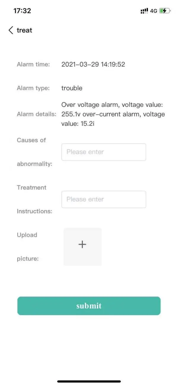 Application mobile du système de gestion de l'énergie IoT dans la page de traitement des alarmes