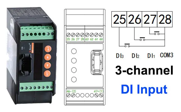 3-channel DI digital input of AGF-MxxT DC Multi-circuits&nbsp;Monitoring Device