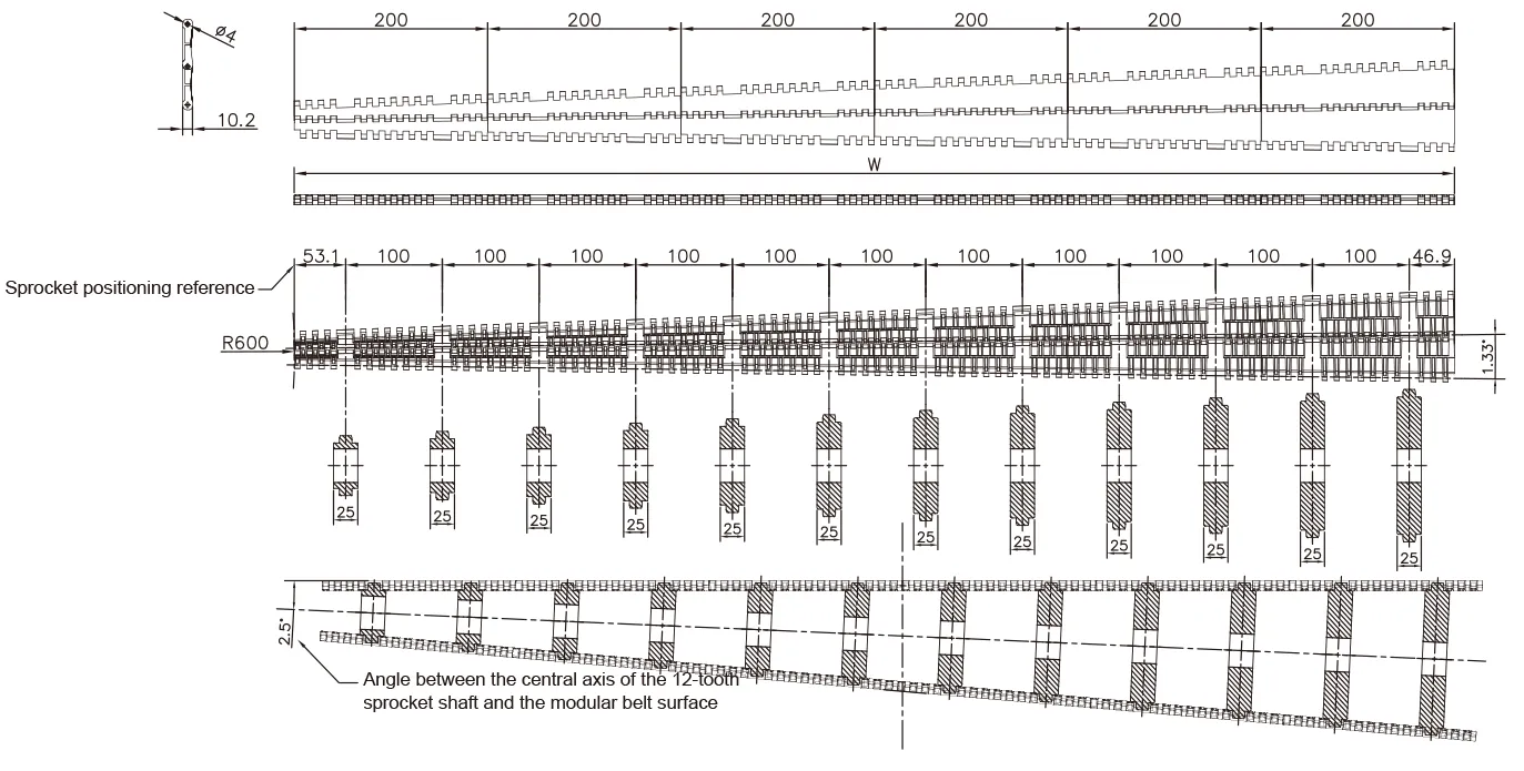 Cinturones modulares de plástico-CY-2100 Radio Top plano-dibujos.png