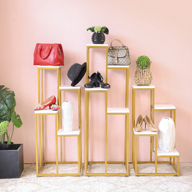 High End Multilayer Gold Nesting Display Table Shoe Bag Display Stand