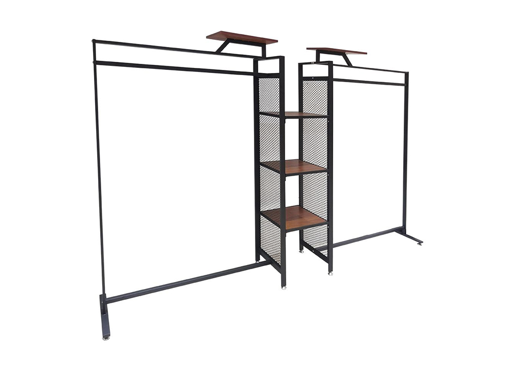 Garment shop display furniture Wood black iron clothing racksFoshan
