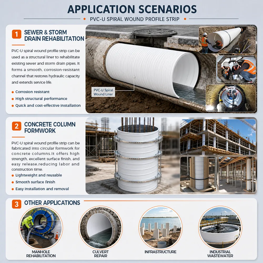 PVC-U Spiral Wound Profile Strip Application Scenarios - Municipal Drainage System Rehabilitation Industrial Pipeline Renovation Infrastructure Drainage Upgrade Trenchless Technology Solution