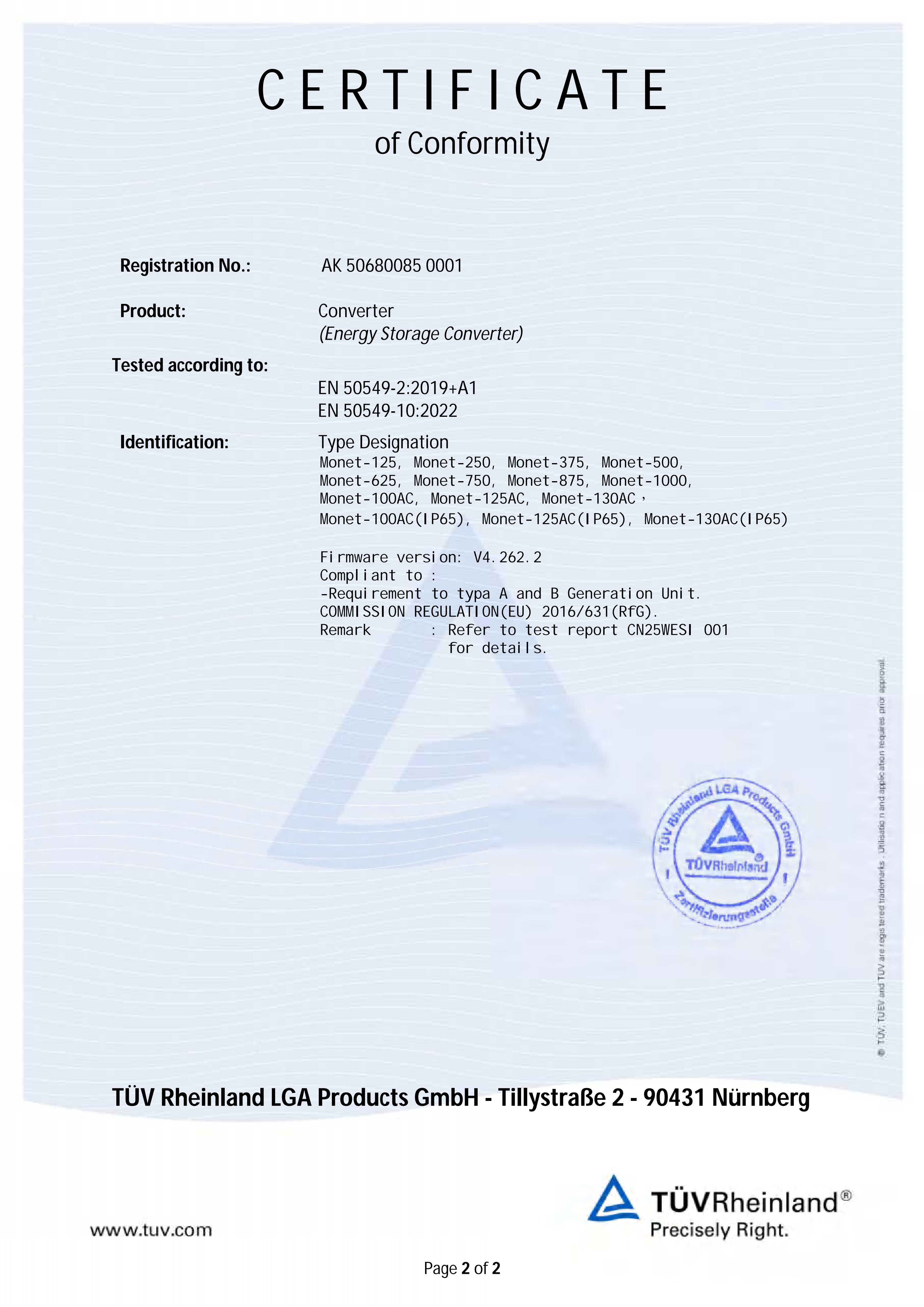Elecod _ أوروبا _ 125kW نظام تحويل الطاقة _ شهادة _ EN 50549 _ 01