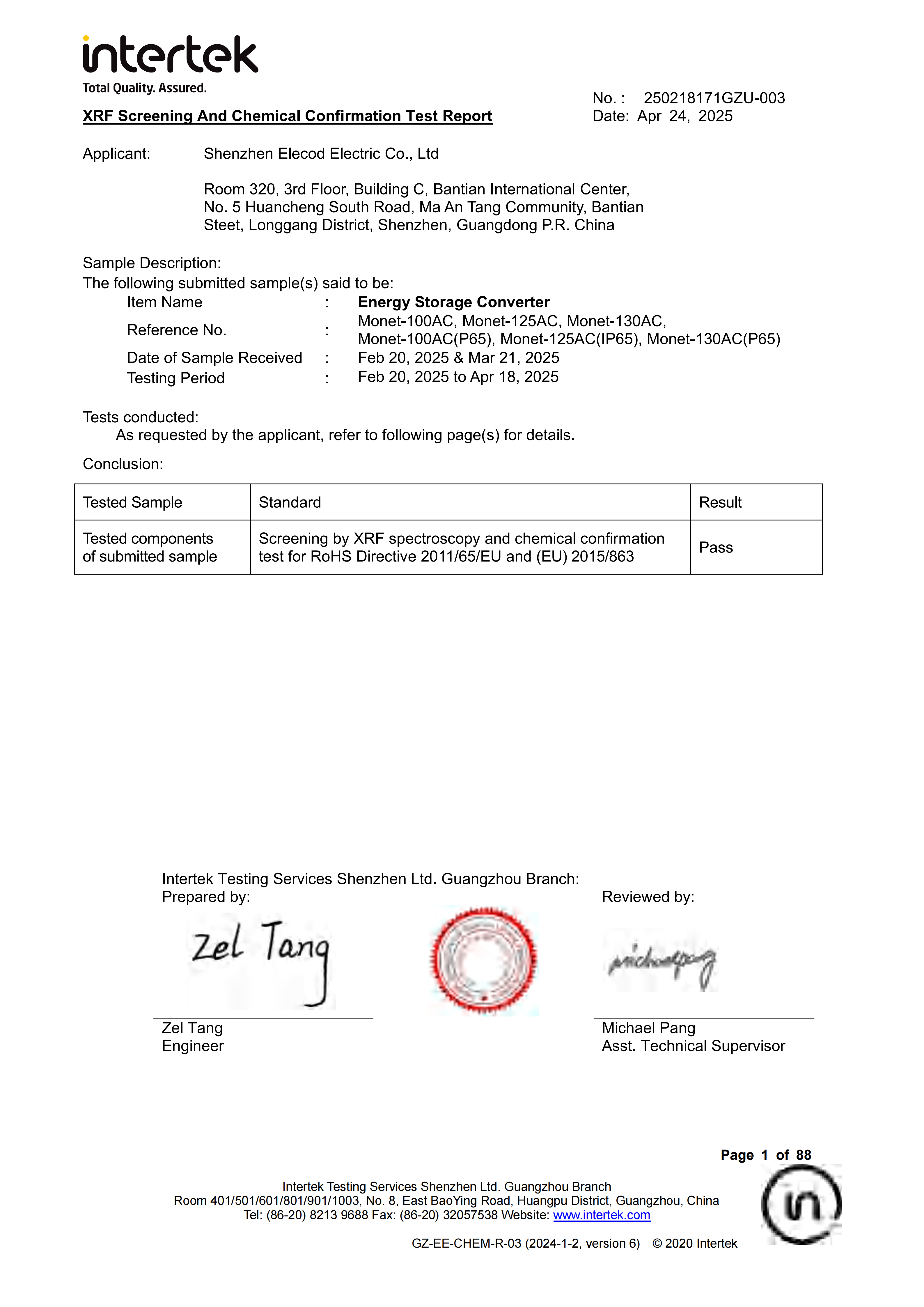 Elecod _ أوروبا _ شهادة _ توجيه بنفايات 2011 65 EU و (EU) 2015 863 _ 01