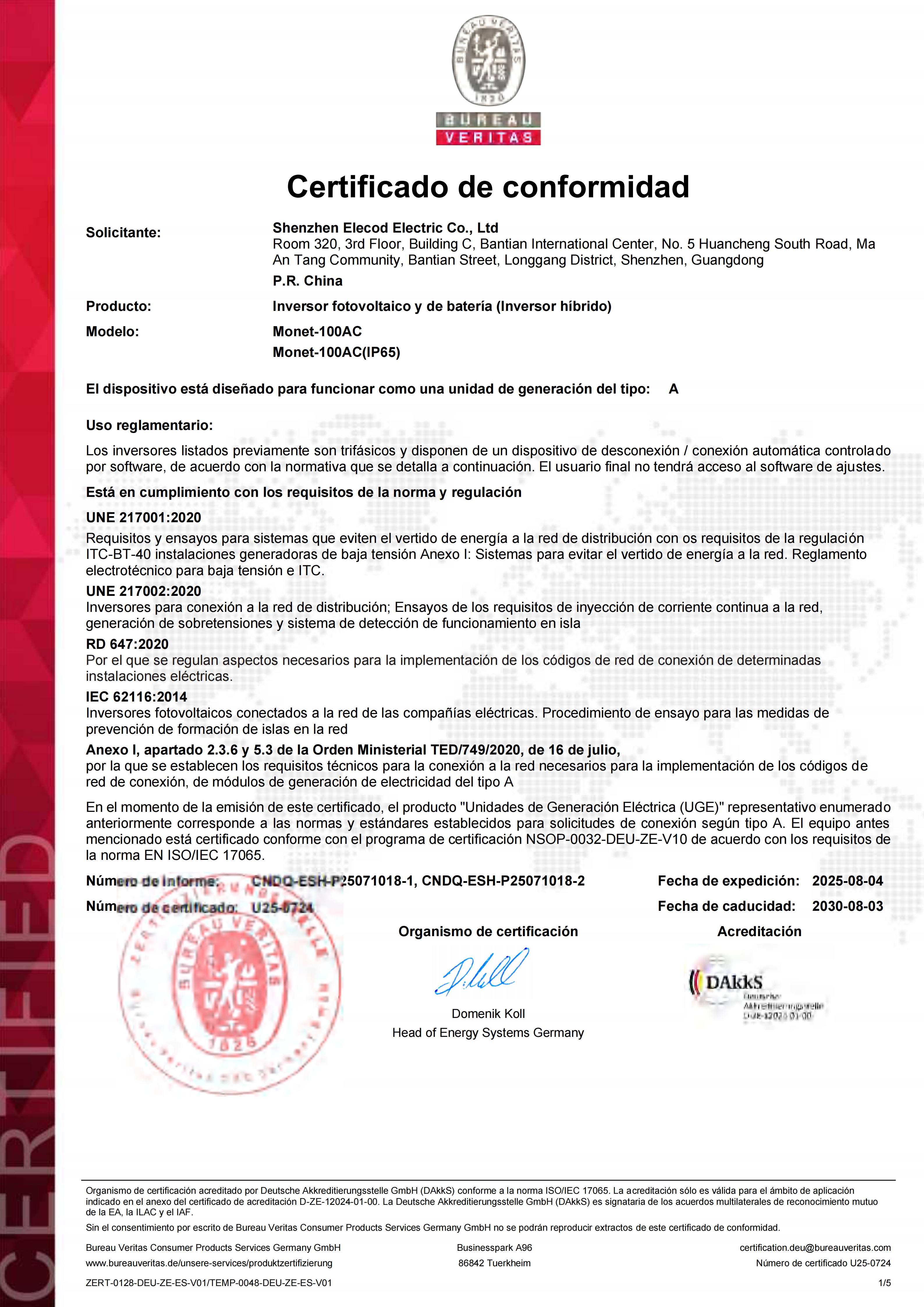 Elecod _ Spain _ certification _ UNE 217001 、 217002 、 RD 647 、 IEC 62116 _ 01.png