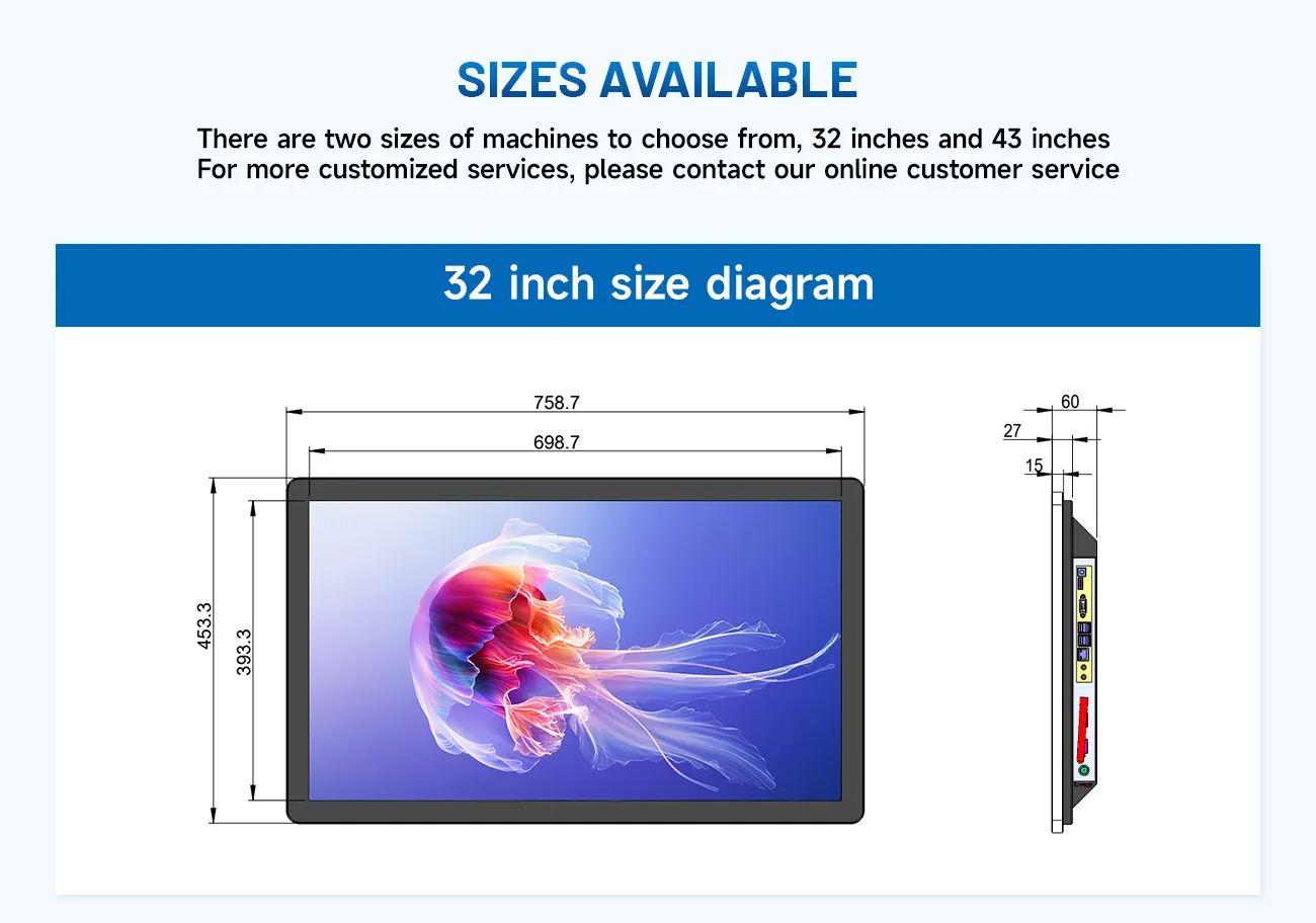 Wall mounted capacitive touch screen 32 inch 43 inch-Wucaihong