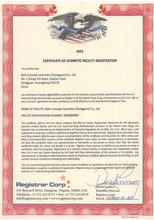 FDA COSMETICS CERTIFICATE