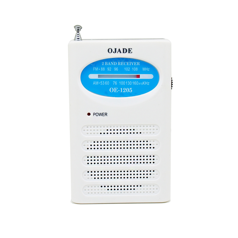 Front side - Pocket AM FM Dual Band Radio High Sensitivity Receiver Built-in Speaker Telescopic Antenna Rechargeable OE-1205