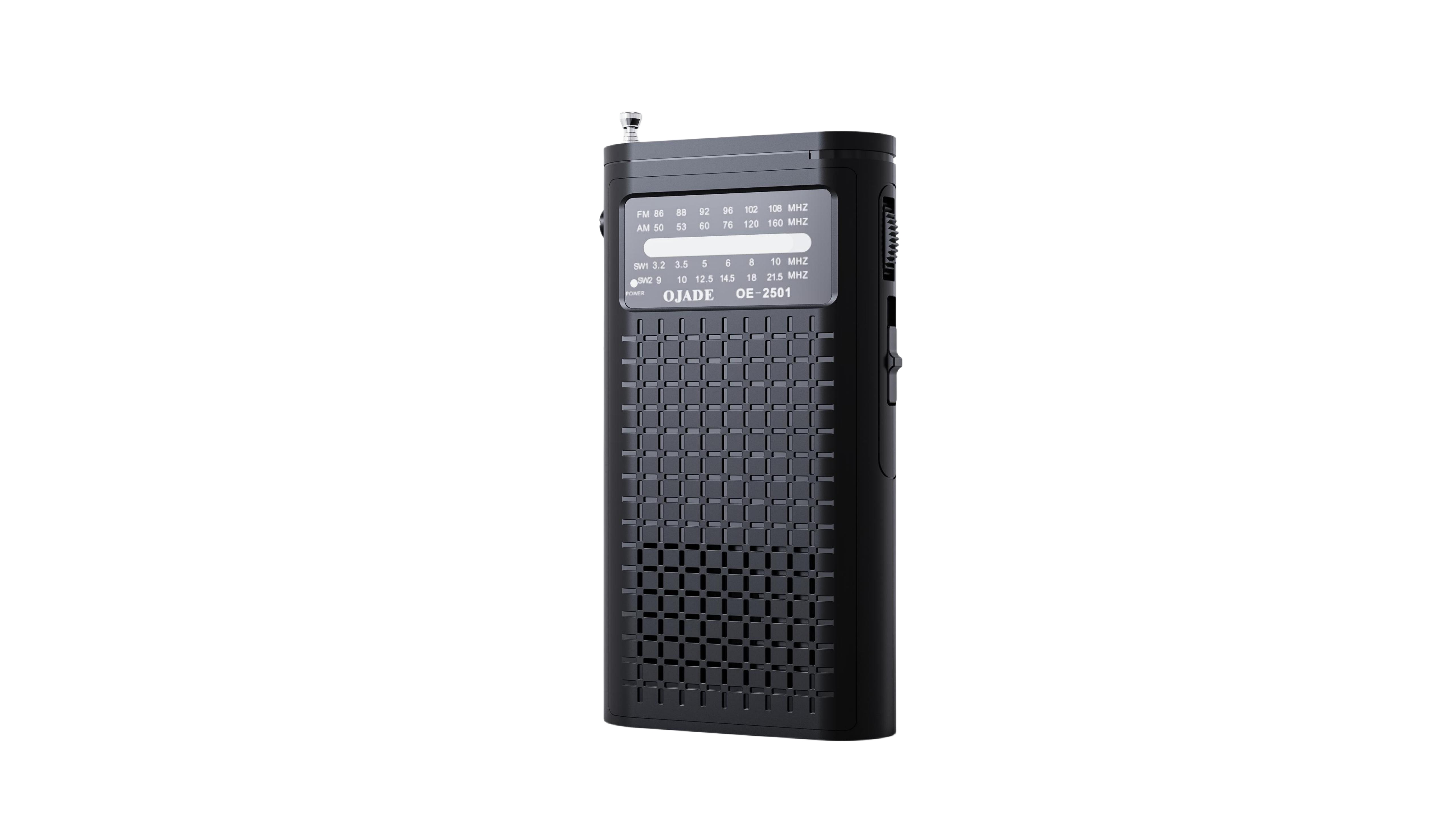 Xiboman OE-2501ポータブル緊急AM/FM/SWラジオ、懐中電灯とSOSアラーム付き-正面図