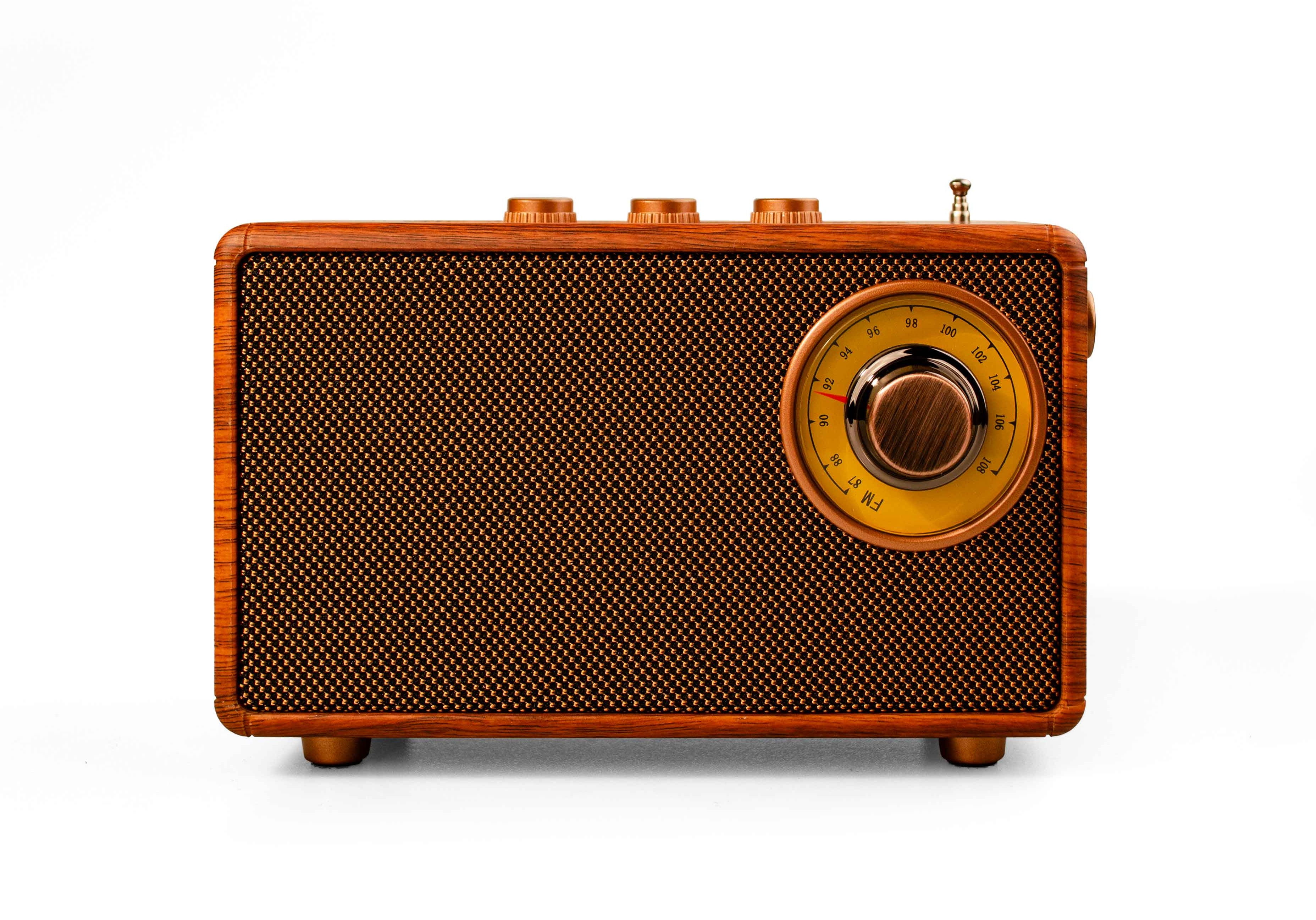Xiboman OE-8003 ريترو بلوتوث المتكلم ، راديو FM رئيس خشبي مع TF USB AUX
