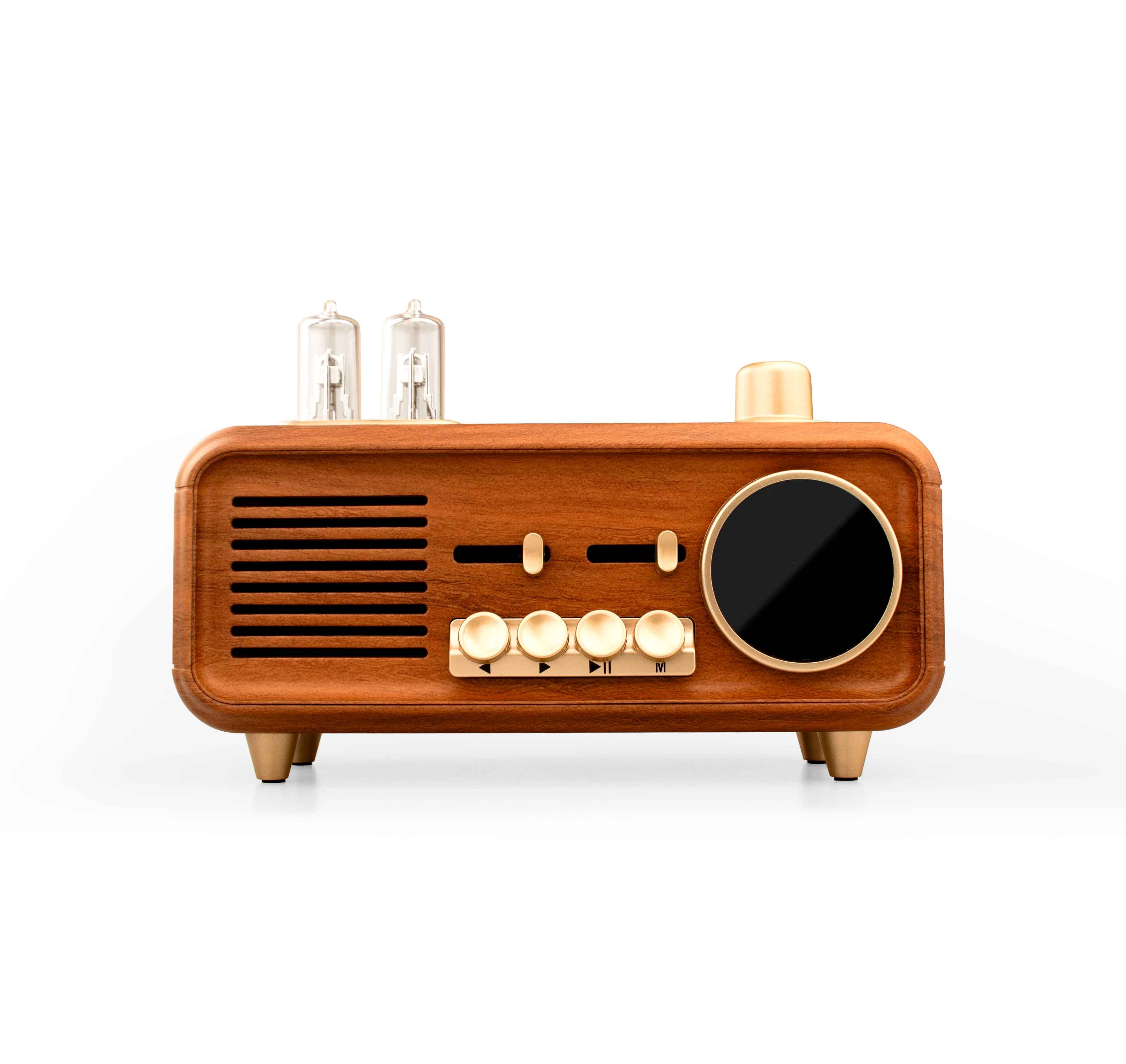 Xiboman OE-8008 ريترو بلوتوث المتكلم ، راديو FM رئيس خشبي مع TF USB AUX