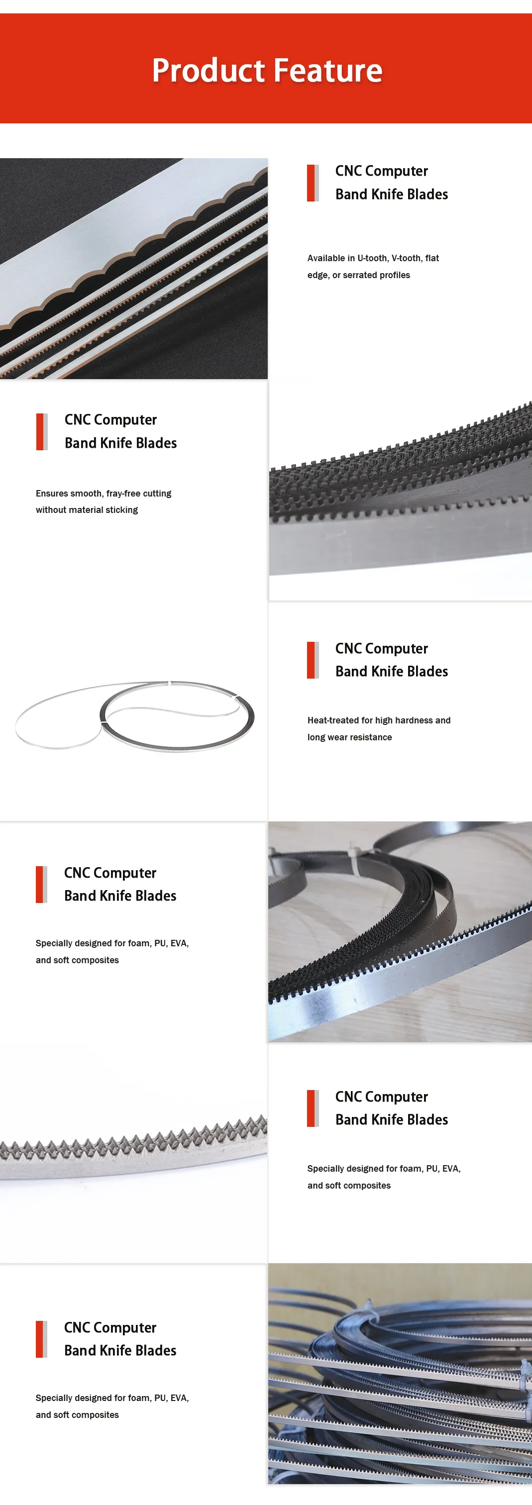 This is an image highlighting the advantages of the Band Knife Blade for CNC computers.