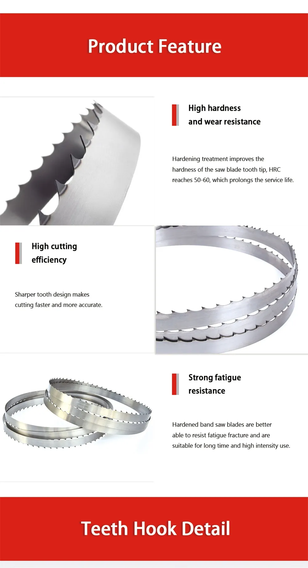 This is a diagram illustrating the advantages of quenched band saw blades.
