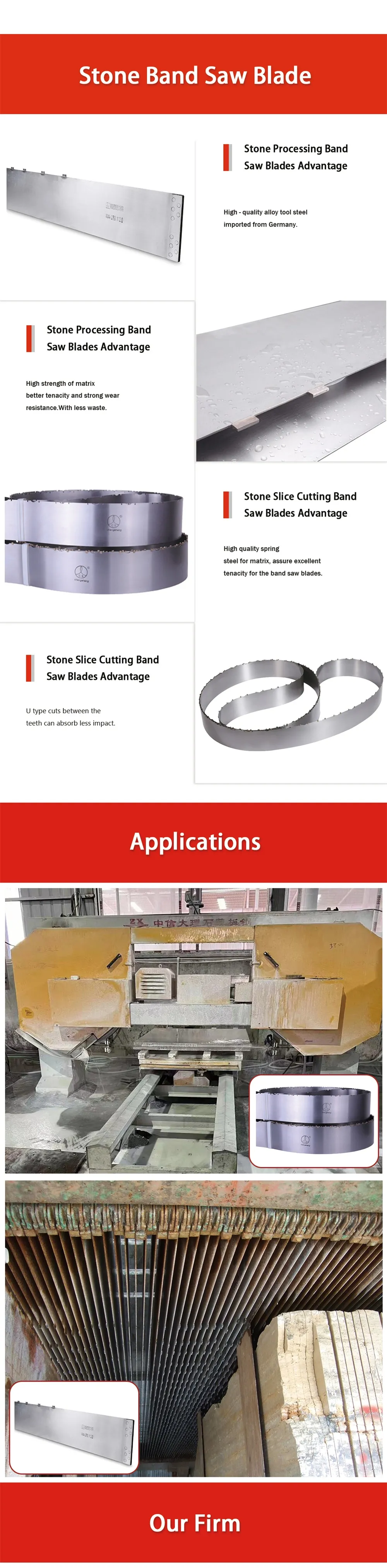This is a diagram showing the advantages and application scenarios of the gang saw blade.