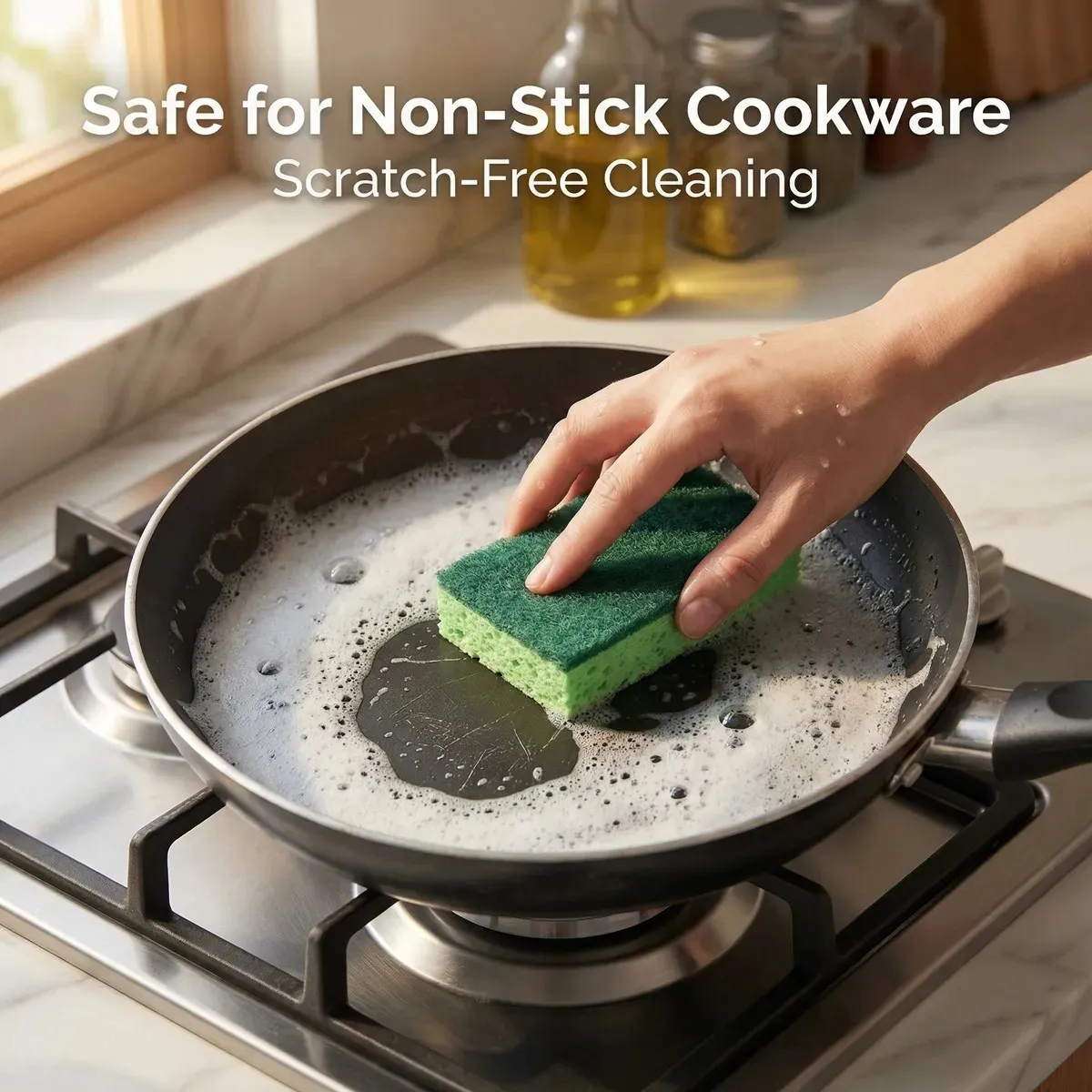 Which Scouring Pad Material Works Best with a Wood Pulp Sponge for Non-Stick Cookware