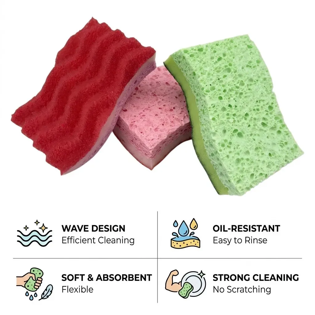 S-Shaped 3-Layer Wood Pulp Sponge