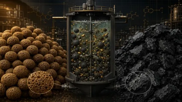 Coconut shell activated carbon (left) vs. coal-based activated carbon (right), with CIL process schematic