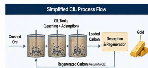 Simplified CIL leaching and adsorption flow.