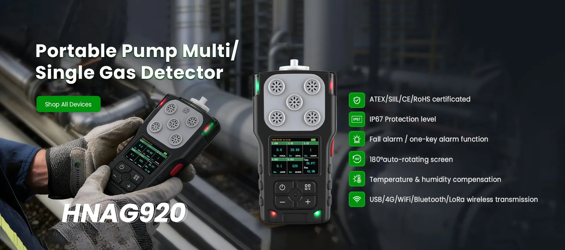 Portable pump h2s gas detector