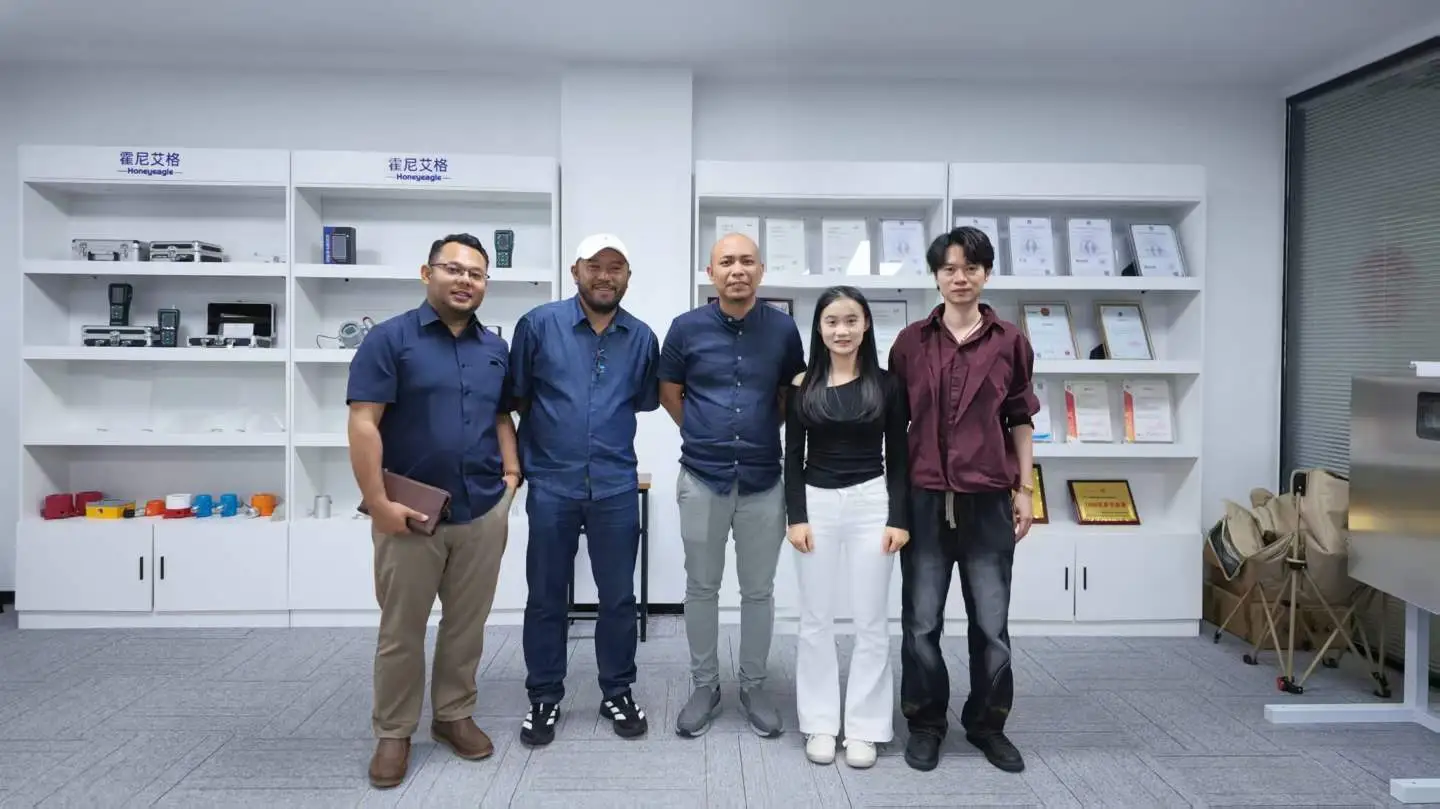 Collage of Malaysian clients visiting the Skyeaglee gas detector manufacturer facility