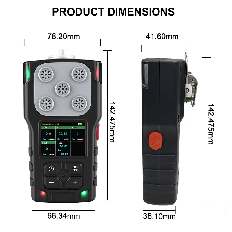 Portable 5-in-1 Gas Detector Dimensions