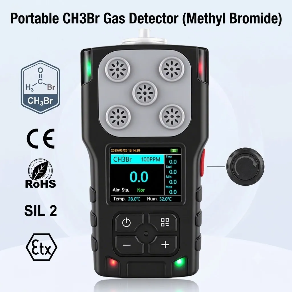 HNAG920-CH3Br portable CH3Br methyl bromide single gas detector front main view with CE RoHS SIL2 certification