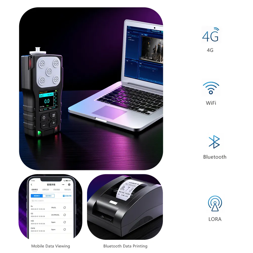 Wireless helium gas monitor with 4G WiFi Bluetooth LORA for mobile data viewing and bluetooth data printing