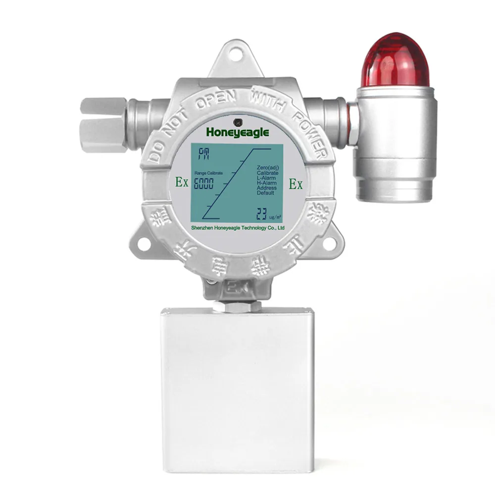 Front view of the industrial fixed dust detector with LCD display
