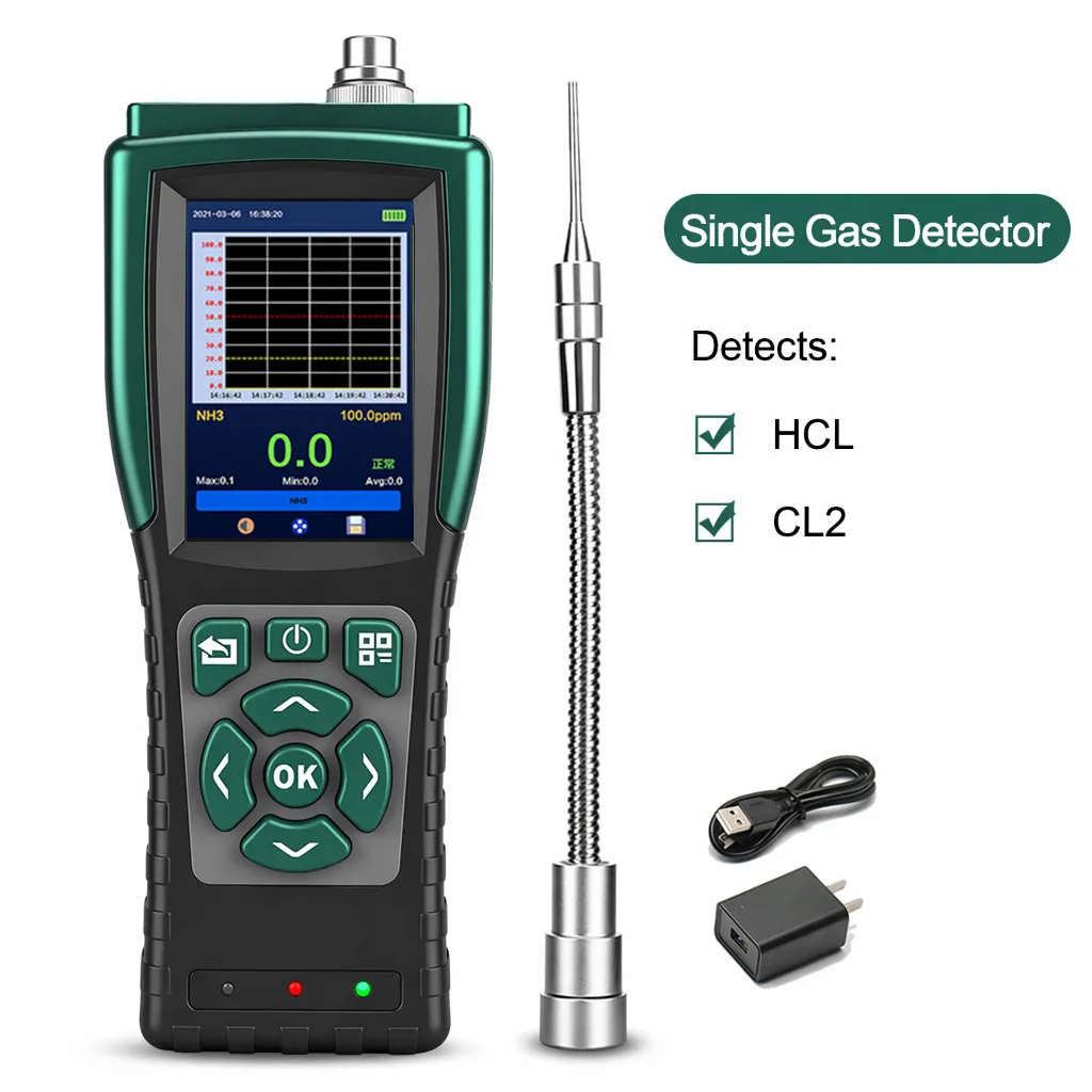 Portable oxygen analyzer kit with bendable sampling probe and charging accessories