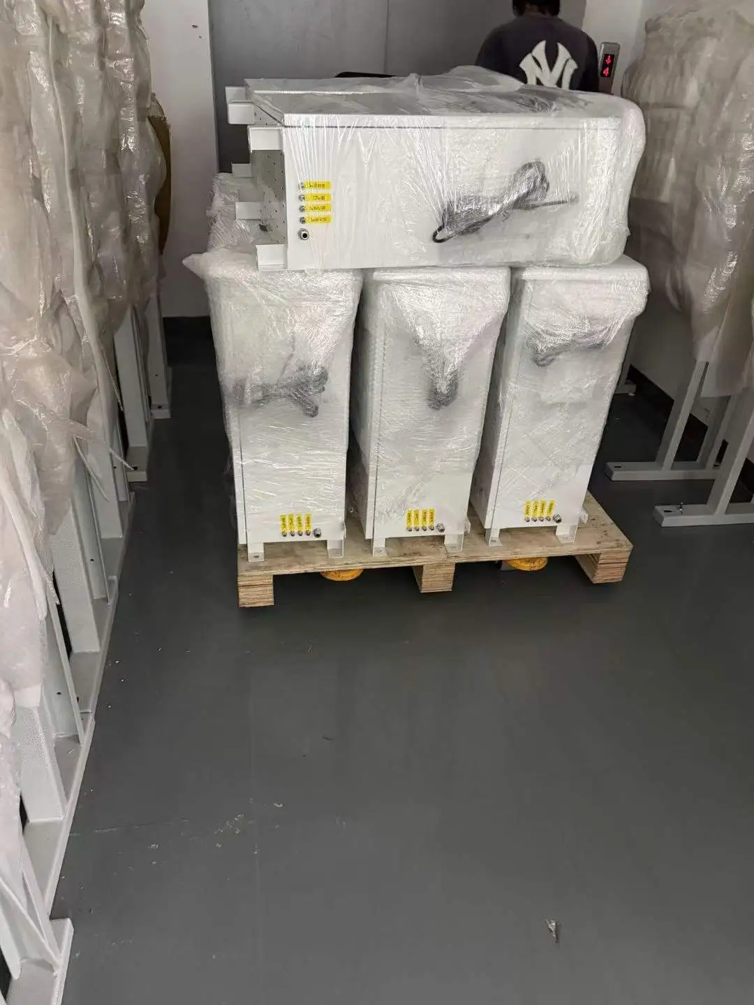 Skyeaglee gas detection equipment securely wrapped and strapped onto wooden pallets for safe transit