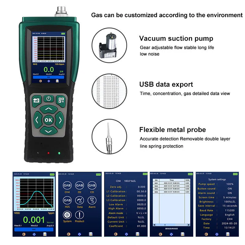 portable CO detector vacuum suction pump customizable gas detection